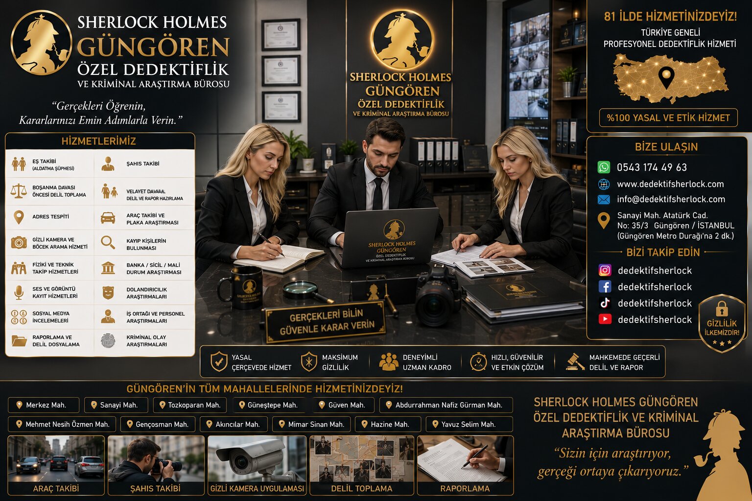 15. 81 İl ve 39 İlçede Güngören Özel Dedektif ile Güvenilir Soruşturma